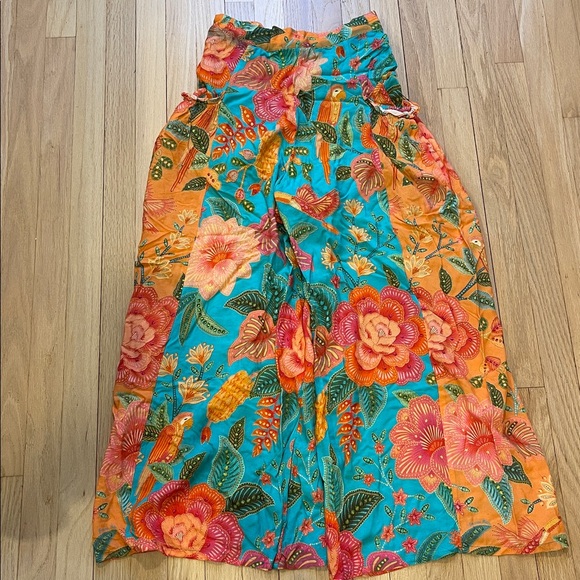 FARM Rio Tropical Floral Wide-Leg Pants - Teal and Orange - Picture 9 of 10